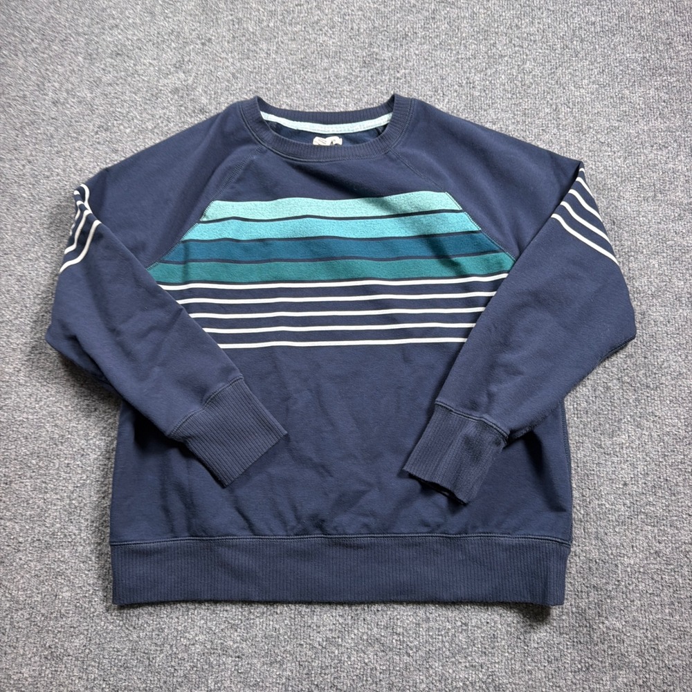 L.L. Bean Sweatshirt Womens M Petite Navy Blue Striped Raglan Crew Neck